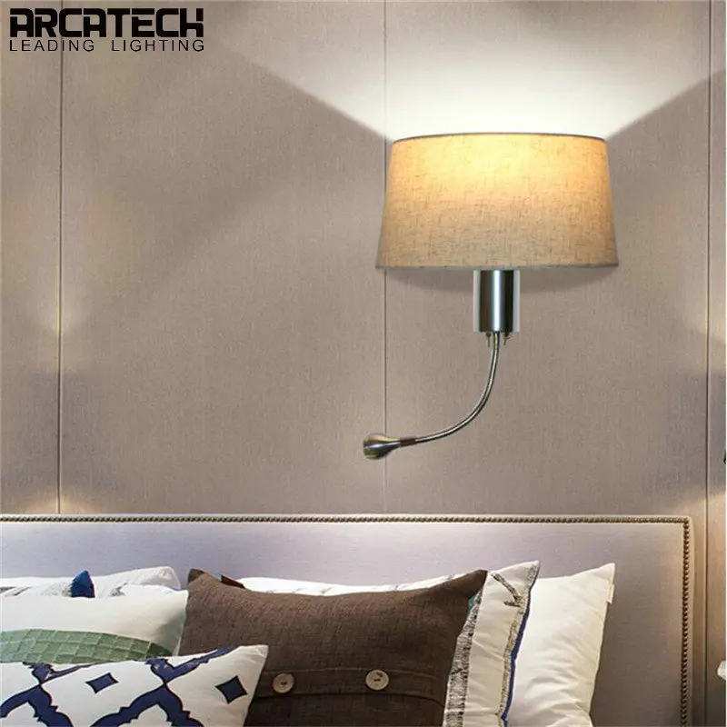 

Wall Lamp American Minimalist Hotel Rocker Arm Led Wall lamp Bedside Lamp Creative Fabric Bedroom Living Room AT-106