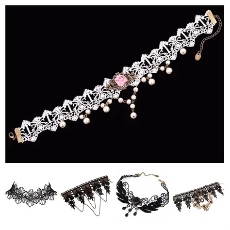 1PC Sexy Black Lace& Beads Choker Necklace Women Punk Style Gothic Collar Lace Necklace Jewelry Gift For Fashion Girl