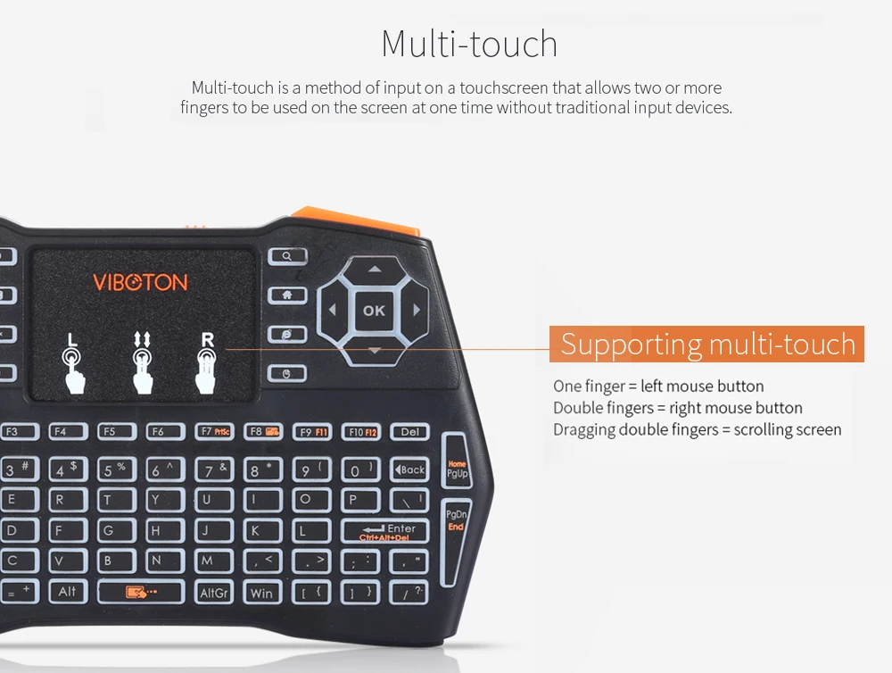 VIBOTON i8 Plus, портативная мини беспроводная клавиатура с подсветкой, сенсорная панель для ТВ-бокса, игровая воздушная мышь, пульт дистанционного управления, русский, испанский