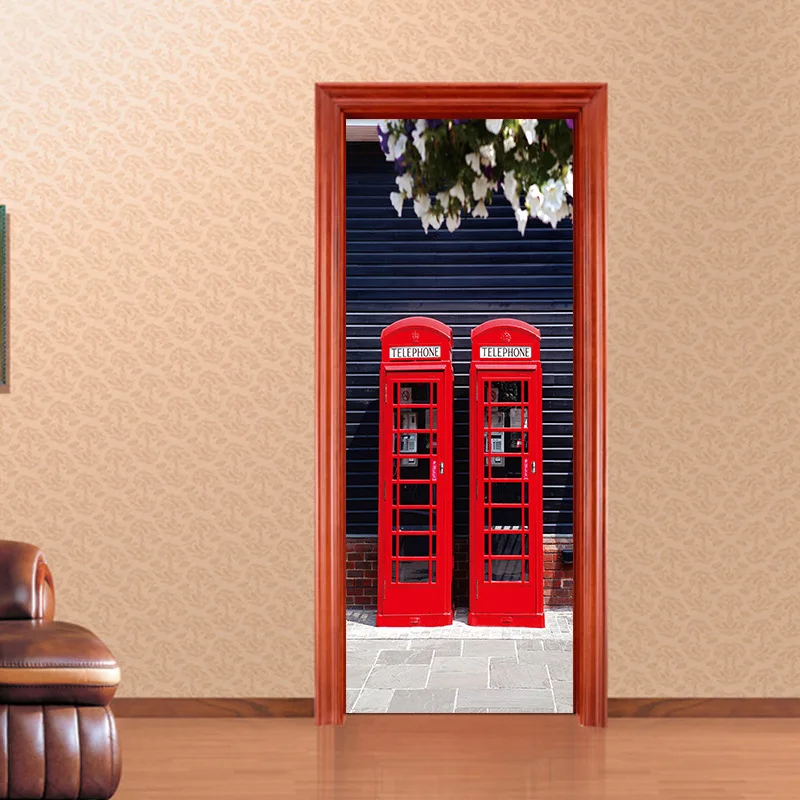 Английский стиль, красная телефонная коробка, Классическая сцена, наклейка для дома, украшение для дома, наклейки на стену, дверь, для гостиной