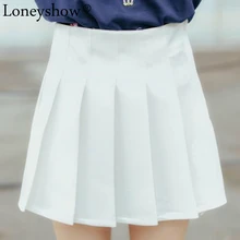 Loneyshow Высокая талия плиссированные юбки в стиле Харадзюку для девочек мини Матросская юбка большой Размеры стиль преппи, Одноцветный юбки