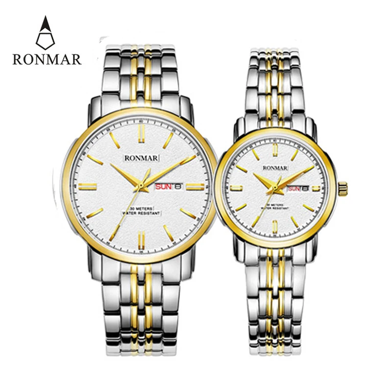 Couple Watch Quartz s Watch Double Calendar Date Waterproof Lovers Women Men Stainless Steel Strap Business 2