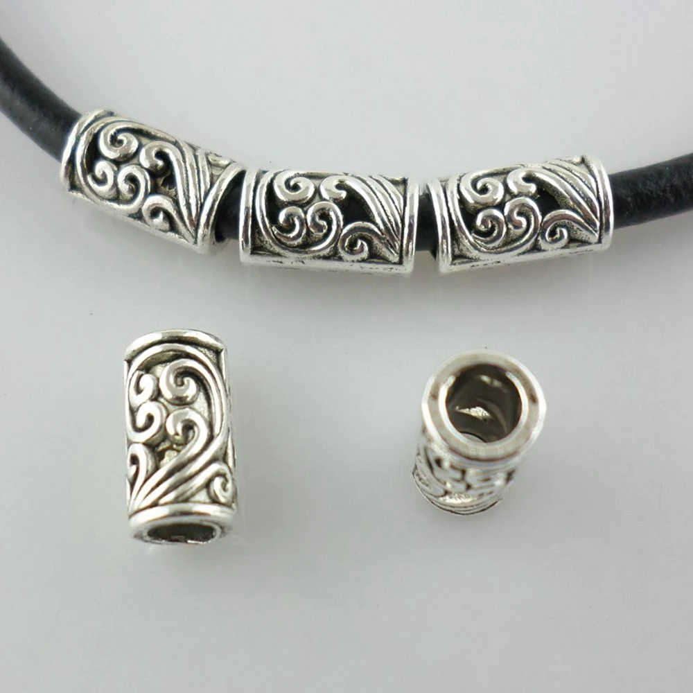 

80pcs Tibetan Silver Hole 3mm Filigree Hollow Carved Flower Charm Tube Spacer Beads 5x8.5mm Jewelry Findings