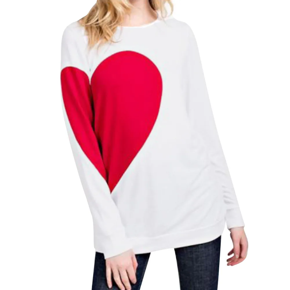 Valentine's Day Gift T Shirt Women Fashion Heart Printed Long Sleeve