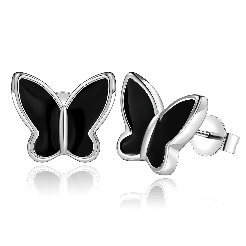 CHUKUI Minimalist Ladies Stud Earrings Gifts For Women Silver Plated Black Enamel Butterfly Earrings Fashion Jewelry Brincos (4)