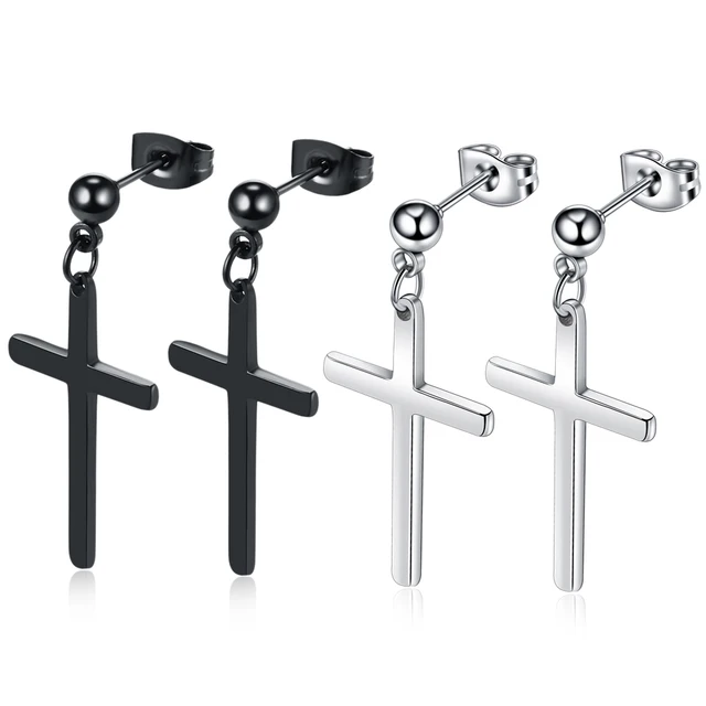 2pcs Lot Steel Cross Earring Studs Dangle Upper Black Ear Lobe 2pcs Lot Steel Cross Earring Studs Dangle Upper Black Ear Lobe Piercings Silver
