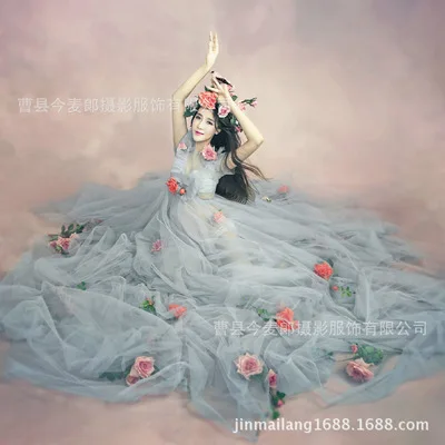 

Maternity Dresses For Photo Shooting O-Neck Dress Maternity Props Sleeve Pregnancy Dress Maternity Grown Lace Long Dress
