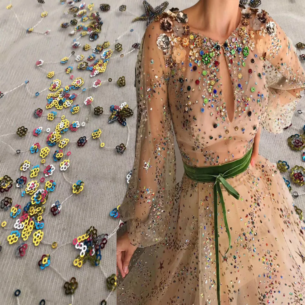 

High Quality Nigerian Lace Fabrics 2018 With Sequins African French Net Lace Fabric Embroidered Tulle Mesh Lace Fabric R930A