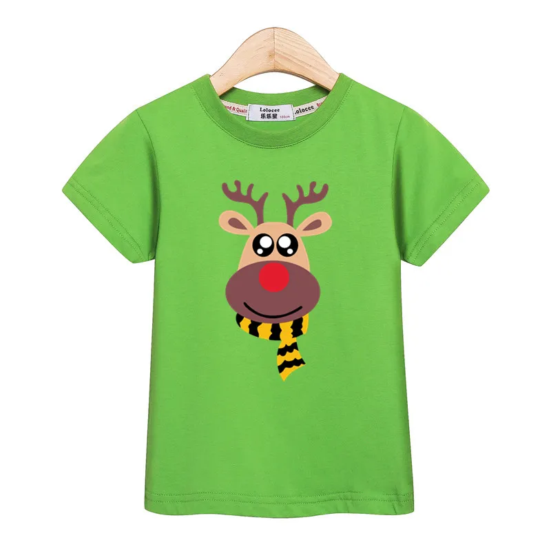 Baby boys Christmas deer cartoon clothes kids tshirt summer cotton girl dress short sleeve family party tees parent-child shirt - Цвет: Green