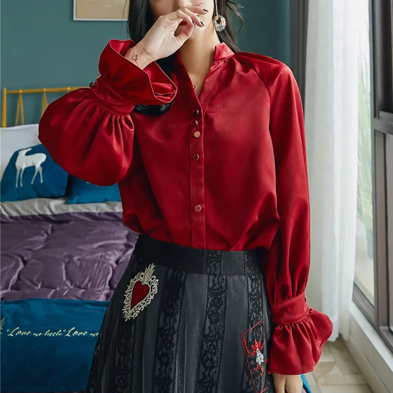 LANMREM/Новинка года; Весенняя черная сетчатая юбка с вышивкой в форме сердца; модная эластичная универсальная юбка с высокой талией; YF98201 - Цвет: red shirt
