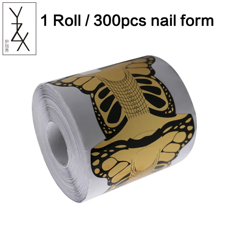 YZX 1 рулон, 300 шт/500 шт, Профессиональная форма для наращивания ногтей, французские акриловые УФ-гелевые наконечники, руководство по изготовлению, трафаретная наклейка, инструменты для дизайна ногтей - Цвет: Golden Butterfly