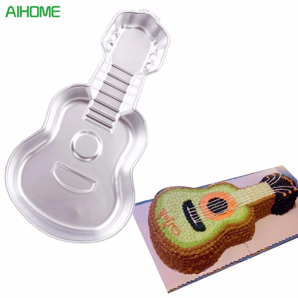 Goedkoop 3D Gitaar Cake Pan Muziekinstrumenten Cakevorm Tin Keuken Aluminium Bakken Tools Voor Gebak Bakvormen Fondant DIY Grote Cupcake