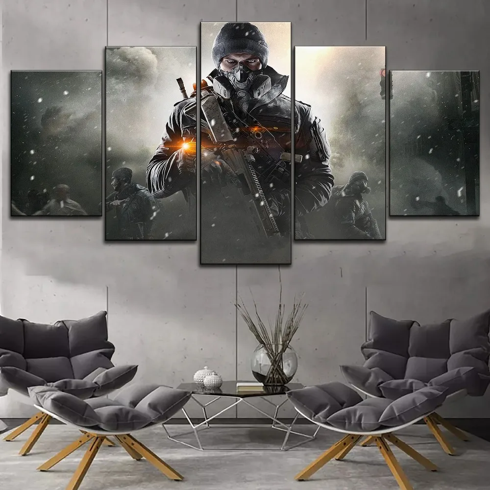 

Gun Man Soldier Paintings 5 Panel Style On Canvas Print Type Modern Home Decor Game Tom Clancy's The Division Wall Artwork