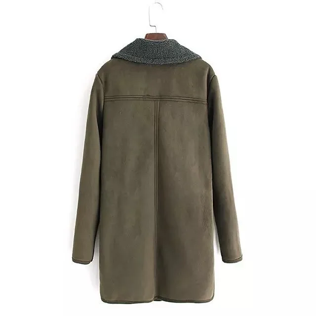Зимнее Новое Женское замшевое пальто большого размера, плотное теплое шерстяное пальто, длинное пальто из овечьей шерсти, армейская зеленая парка 4XL