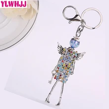YLWHJJ brand new women cute angel wing rhinestones doll bag keychain girl fair crystal car key chains statement fashion jewelry