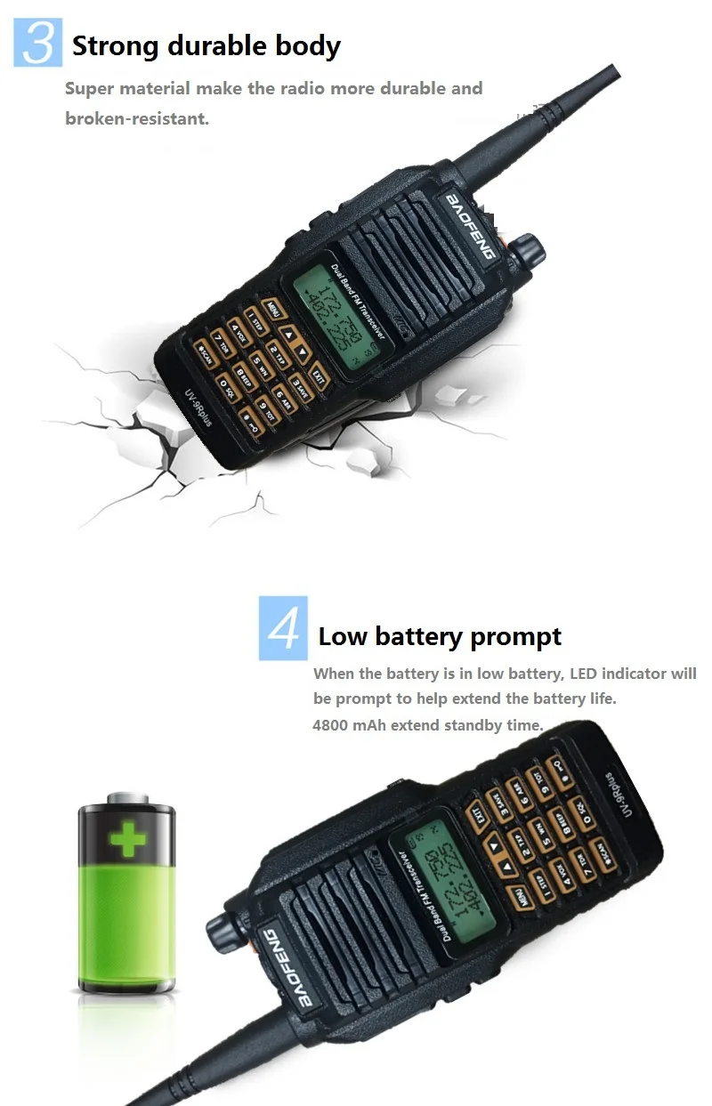 BAOFENG UV-9R плюс 10 W 4800 mAh Walkie Talkie 10 км Водонепроницаемый УВЧ УКВ радиостанция портативный любительский радиопередатчик станции КВ трансивер сканер рации 9r портативная Радиостанция 10 км