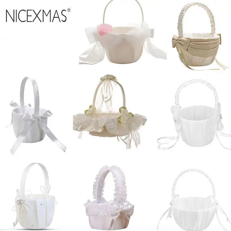 

NICEXMAS Wedding Flower Girl Basket Lace Bowknot Bride Basket for Bridal Ceremony Party Decoration