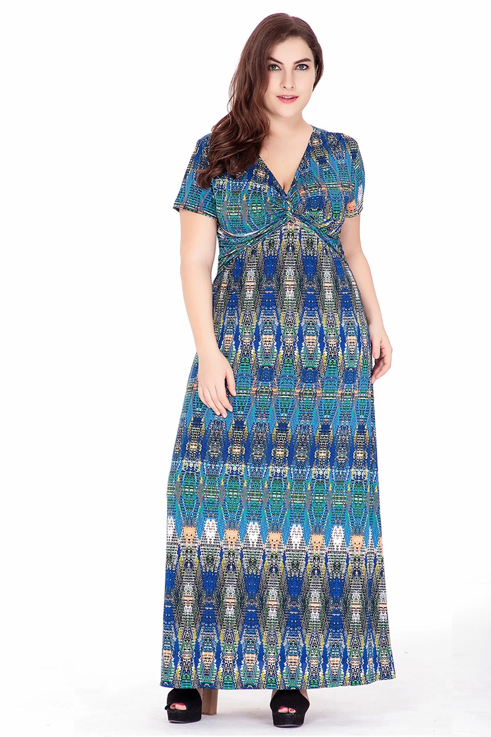 Plus Size Dress XL 6XL Robe Femme Women Short Sleeve Dress High Waist Paisley Desigual Maxi