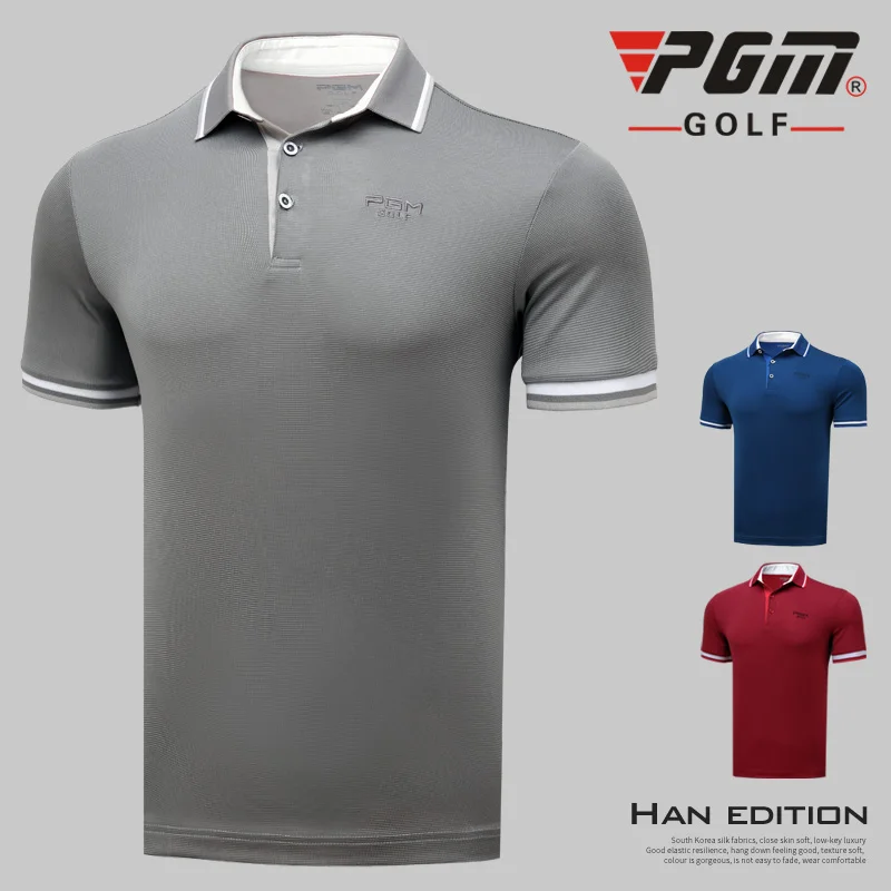 

PGM Men's Golf Sportswear Breathable Quick-drying Short-sleeved golf T-shirt Summer High elastic buttons lapel golf polo shirts