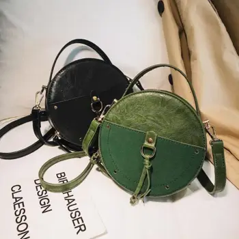 

Vintage Scrub Leather Round Designer Crossbody Bag Women 2020 PU Leather Shoulder Bags Ladies Small Handbags Mini Tote Bag