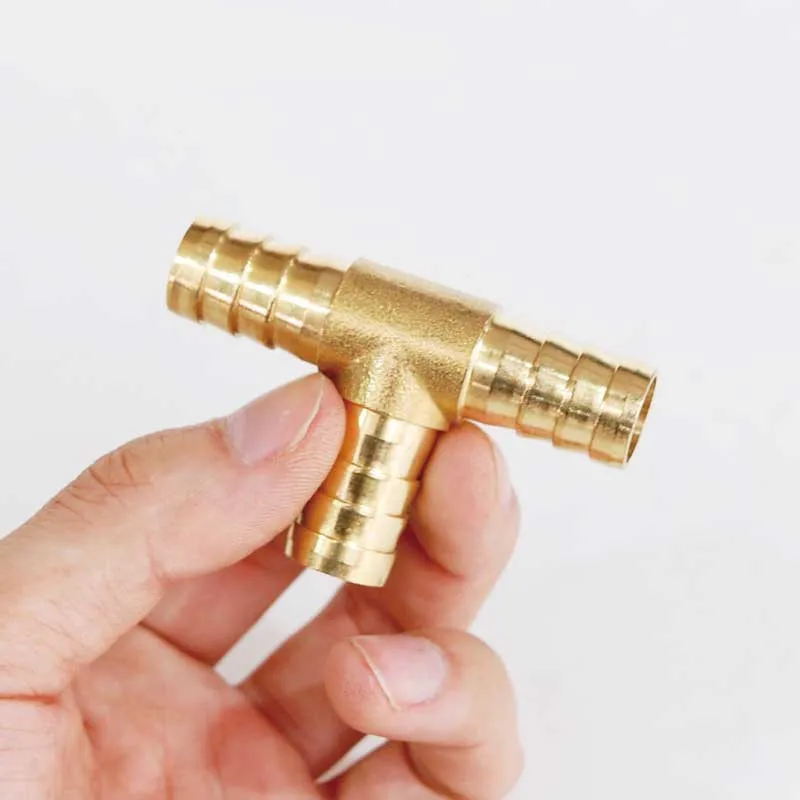 Conexión de tubo de barbo de latón de forma T conector de 3 vías para 4mm 5mm 6mm 8mm 10mm 12mm 16mm 19mm manguera cobre Pagoda accesorios de tubo de agua
