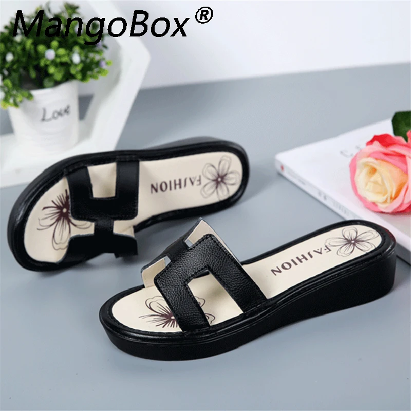 

Summer Woman Shoes Platform Bath Slippers Leather Sandalias Flat Heel Beach Flip Flops Slippers Women Brand Casual Ladies Shoes