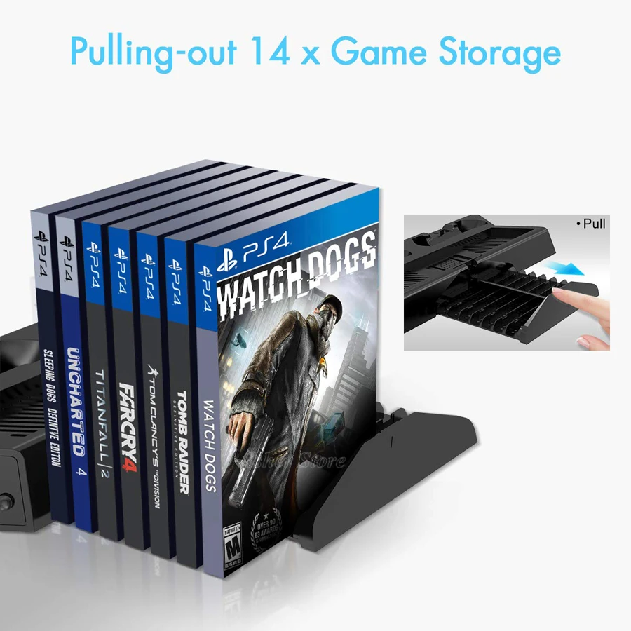 PS4/Slim/Pro Универсальная вертикальная подставка 2 контроллера зарядное устройство охлаждающий вентилятор 14 игр держатель для sony Playstation 4 Slim Pro консоль
