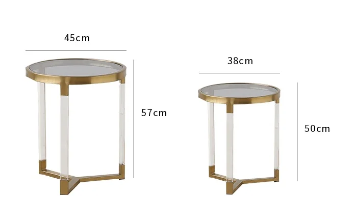 2pcs PACK Round Coffee Table / 57cm +50cm High / Gold, Clear Acrylic and Glass Coffee Table 2pcs PACK Round Coffee Table / 57cm +50cm High / Gold, Clear Acrylic and Glass Coffee Table