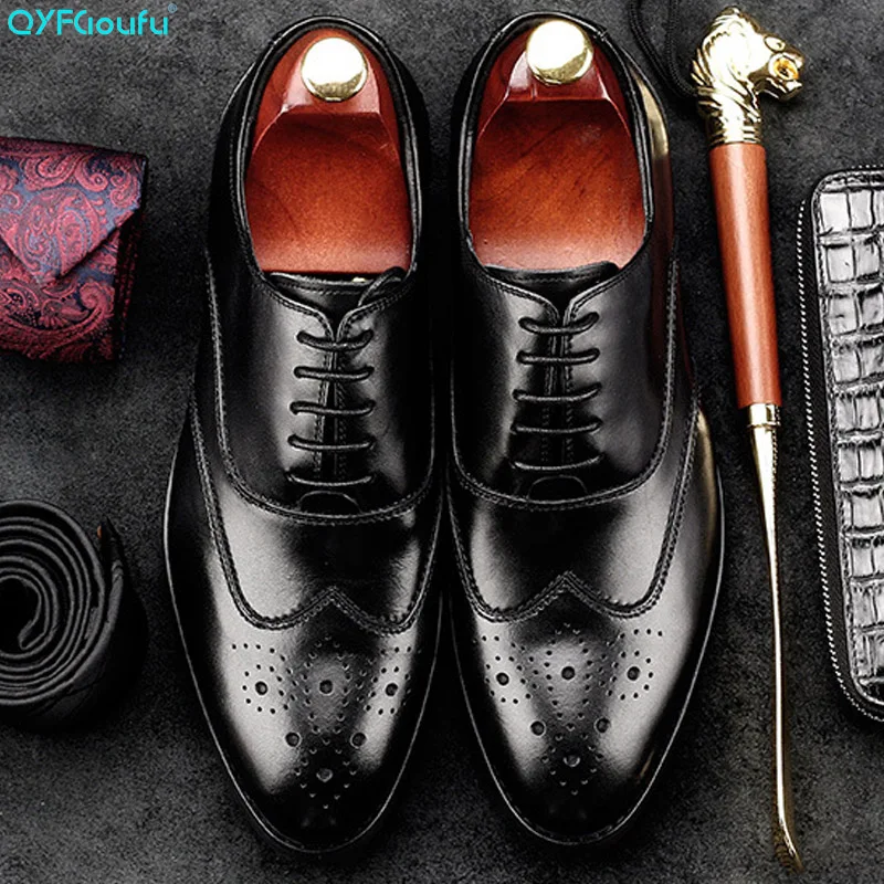 

2019 lace-up men formal shoes Handmade Bespoke brogue oxford shoes men Footwear Wedding Office Party Dress Derby Shoes
