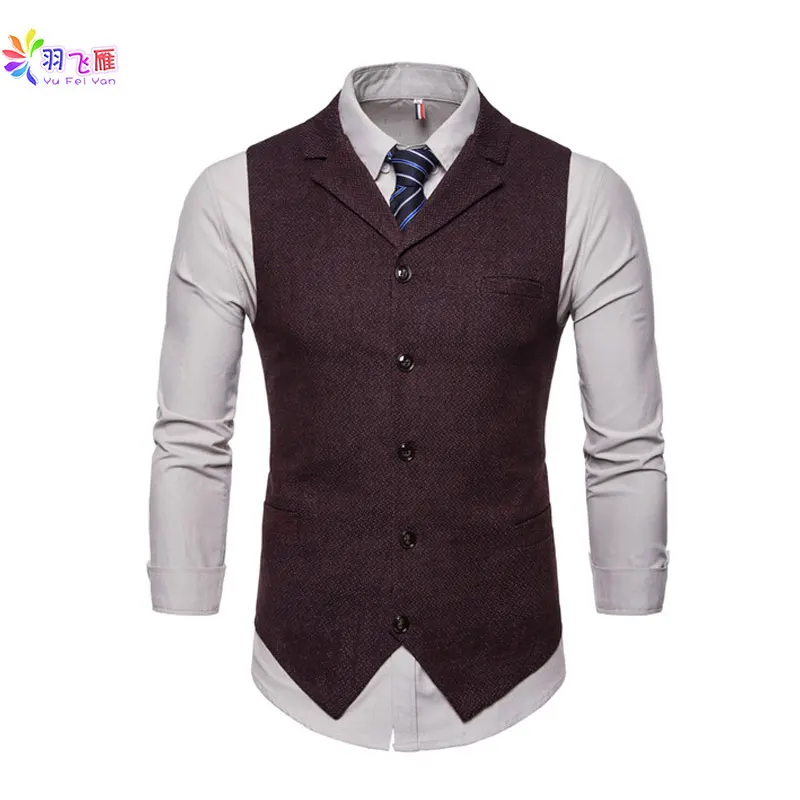 

Men Vest Suit Casual Slim Fit Cotton Waistcoat Vest Formal Wedding Plus Size 4XL Brown Blue British Style Male Vest Suit