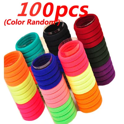 100Pcs Random Color 50/100 шт., эластичные резинки для волос для женщин и девочек, толстая свернутая веревка для волос, конфетная однотонная цветная эластичная резинка, кольцо, конский хвост, держатель, аксессуары - Цвет: 100Pcs Random Color
