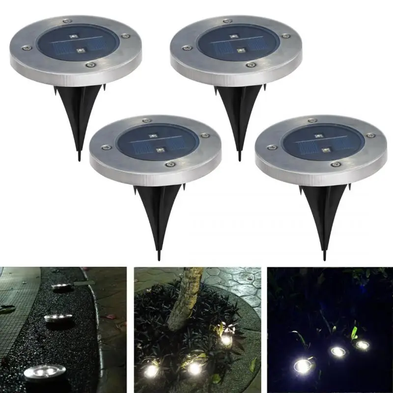 

Outdoor Garden Landscape In Ground Solar Powered Lighting 2 LED Pathway Stairway Solar Ground Lights 4pcs