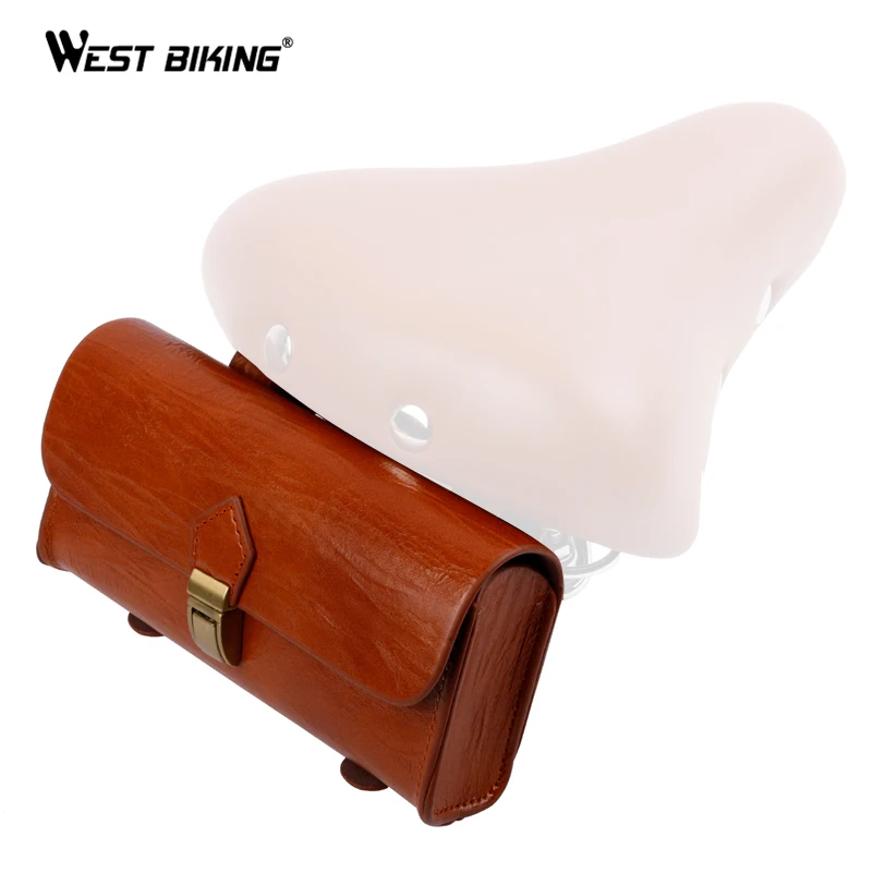 

WEST BIKING Bicycle Saddle Bag Cycling Storage Vintage Bag PU leather Bike Rear Pannier Brown Bike Bicycle Back Seat Saddle Bag