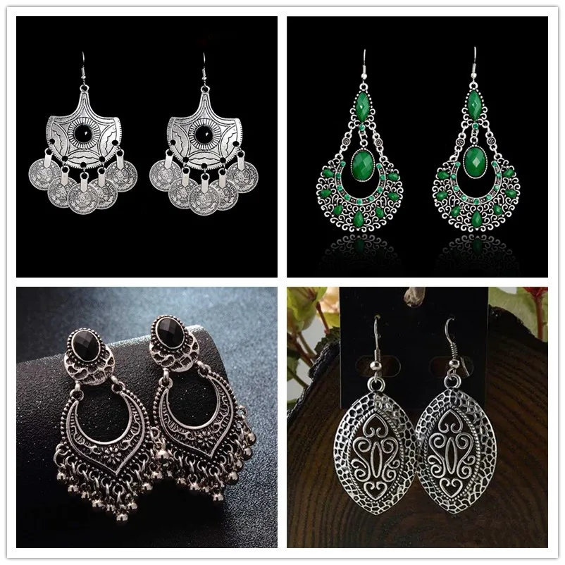 

MISANANRYNE Vintage Ethnic Dangle Drop Earrings for Women Bronze Indian Ornaments Accessories statement Jewelry