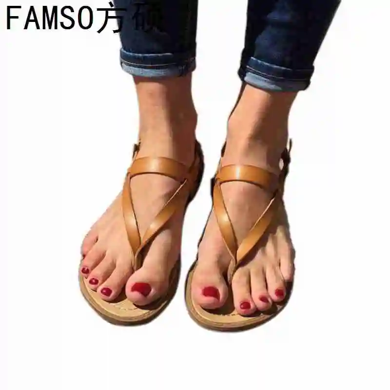 

FAMSO 2019 Size 35-43 Shoes Women Sandals Flip Flops Shoes Yellow Lady Casual Retro Style Summer Female Girl Flats Sandals Shoe