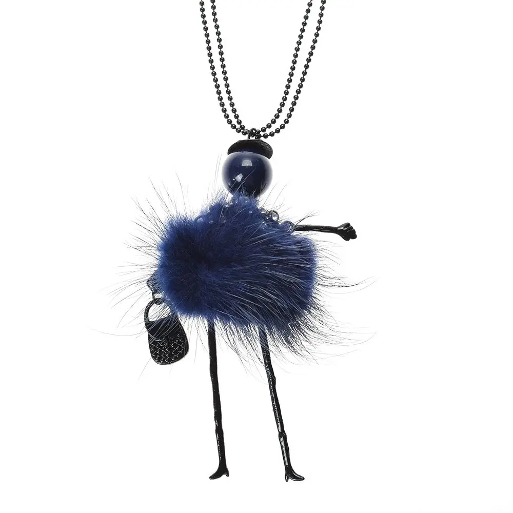 

1pc Long Black Doll Pendant Necklaces For Women Girl Exaggerate Crystal Tomentum Figure Necklace Jewelry Gift