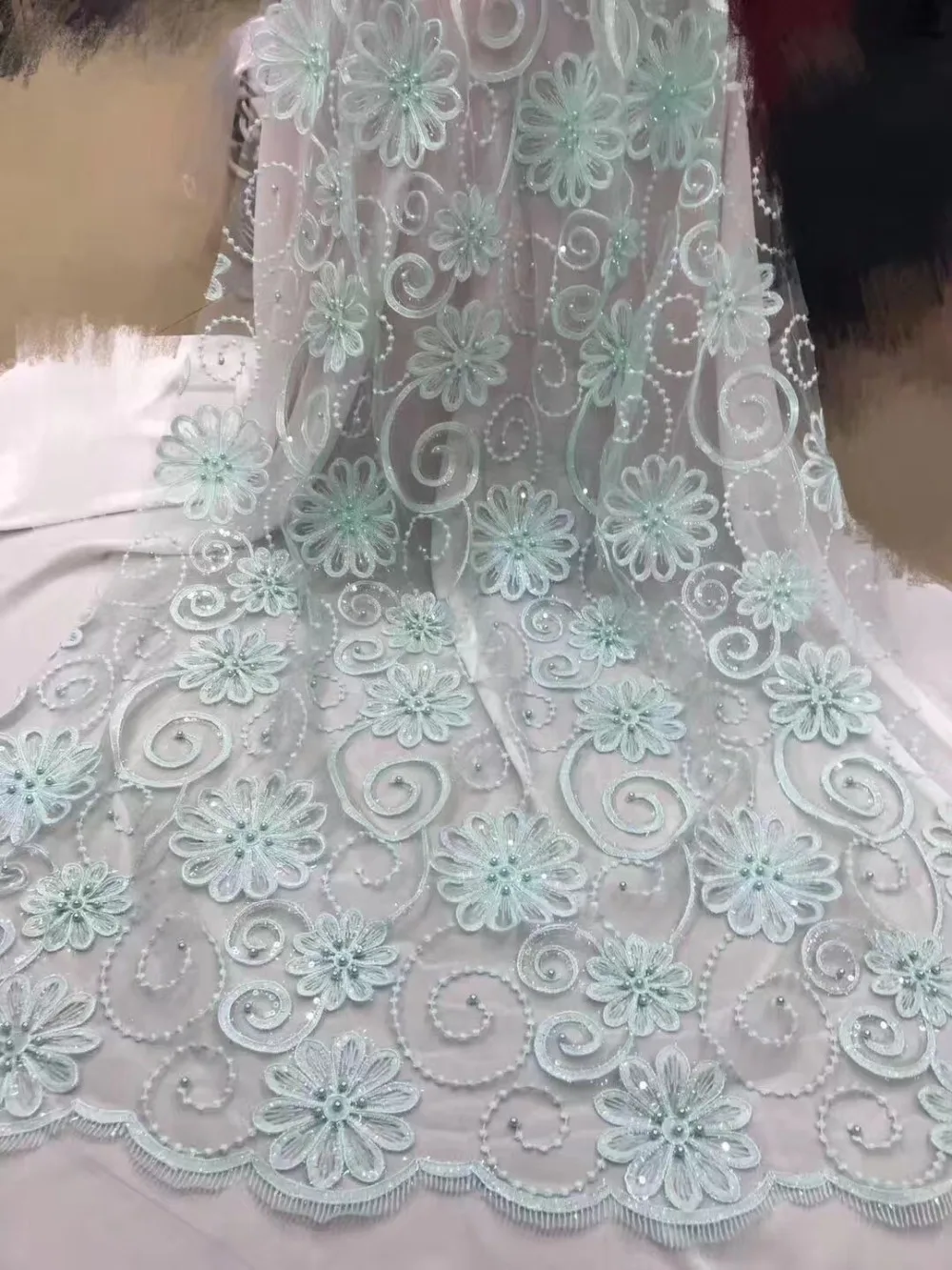 

3d Lace Fabric Teal African French Lace Fabric High Quality Handmade Embroidery Wedding Nigerian Lace Fabric For 5yards DYS2KWT5