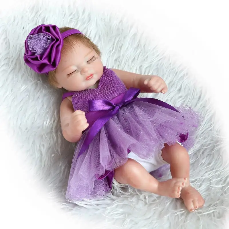 Silicone Reborn Dolls 27CM Mini Lifelike Bebe Reborn Babies with Princess Dress Bebe Pretend Play Toy for Children Boneca Reborn 65cm reborn doll toddler finished soft touch 3d painted skin lifelike real bebe reborn with rooted hair muñecas para niñas