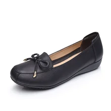 Винтажная женская обувь ручной работы; женские мокасины из натуральной кожи; лоферы; мягкая Нескользящая повседневная обувь с бантом на плоской подошве