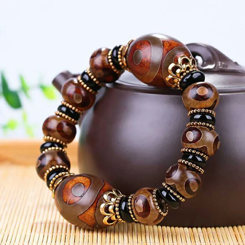 

Old Tibetan Dzi Beads Bracelet Drop Shipping Ethnic Style Great Quality Three eyes Dzi Beads Natural Stone Jade Jewelry