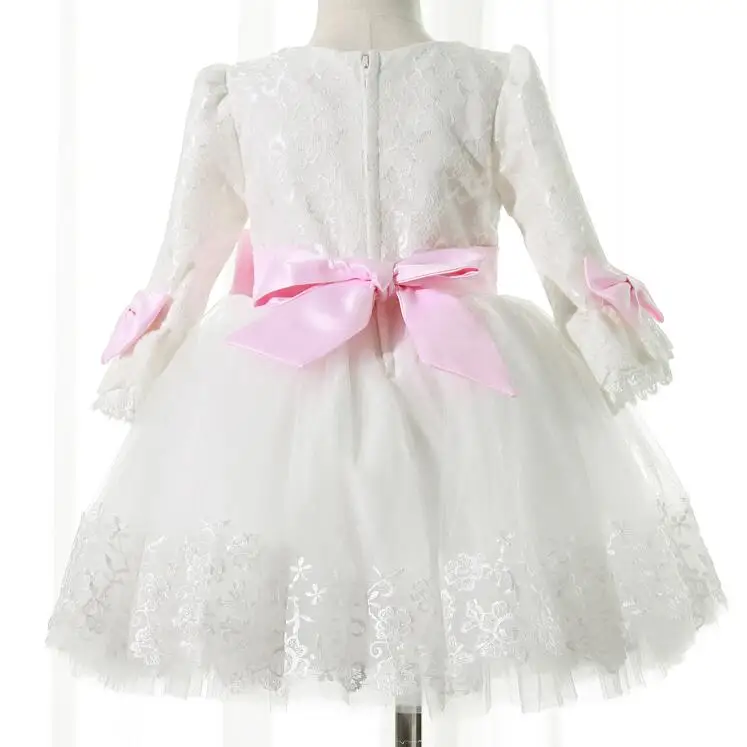 2016 New Flower Girl Dresses Long Sleeves Bow Sashes Party Pageant Communion Dress Little Girls Kids/Children Princess Dress