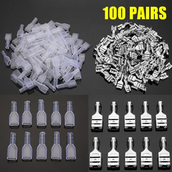 

100pcs 6.3mm Female Crimp Terminal Spade Connectors with 100pcs Clear Protect Case Mayitr
