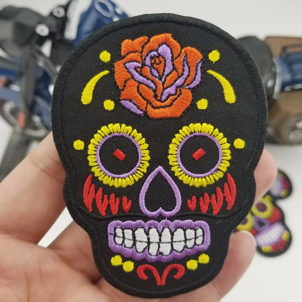 Flower skull vest jacket front patch DIY customized iron-on cool biker mini patches any size logo (5)