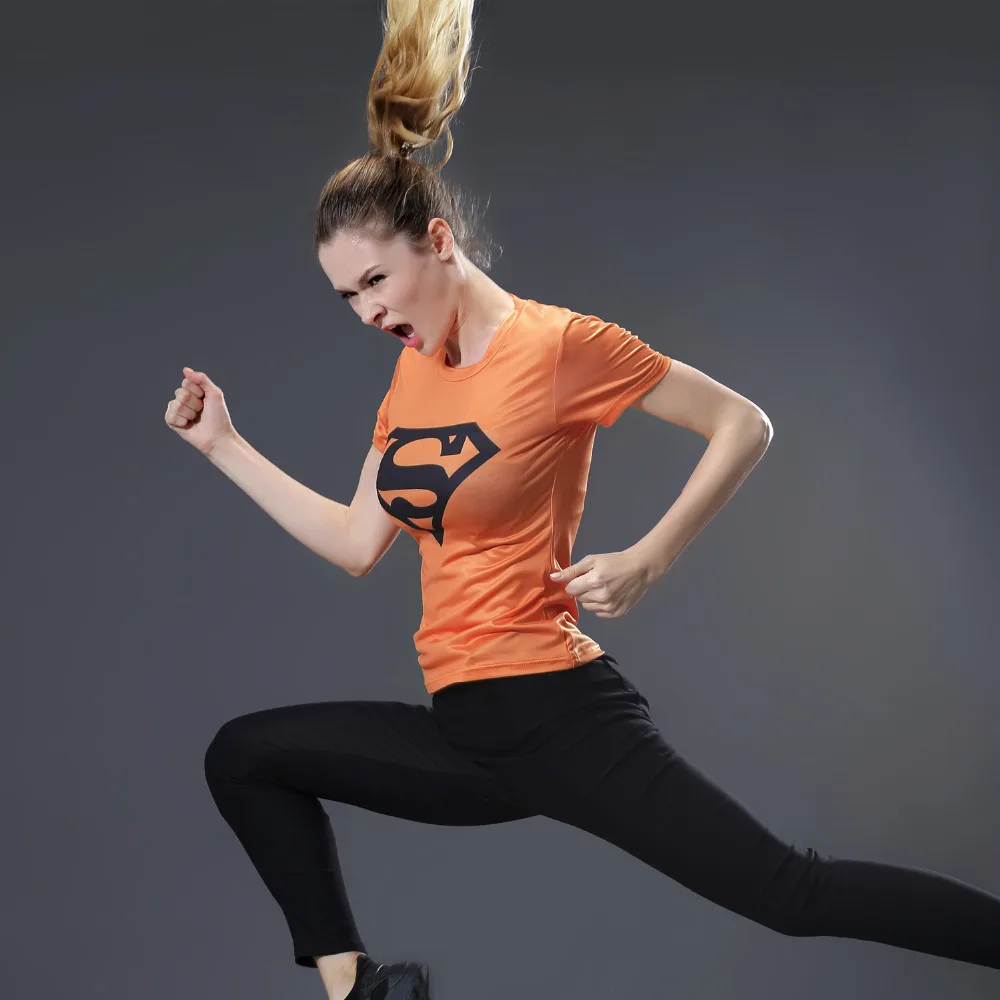 

Marvel Women Bodys T-shirt superman Compression T Shirt Female Fitness Tights Under Tee Shirt Femme running t shirts