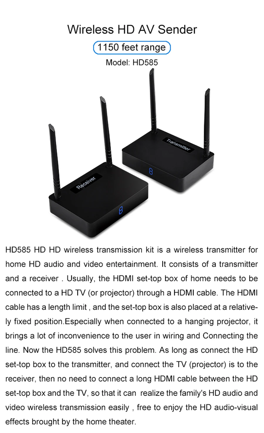 Measy HD585 5,8 ГГц 350 м/1150 футов HDMI беспроводной AV видео аудио передатчик приемник адаптер для ПК ТВ коробка DVD проектор