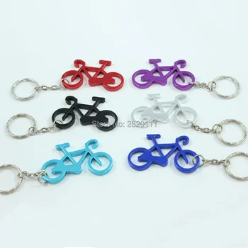 

Wholesale-240Pcs Bicycle Bottle Opener Keychain Aluminum Alloy Beer opener Promotion Keyring Gift Customize Logo- free shipping