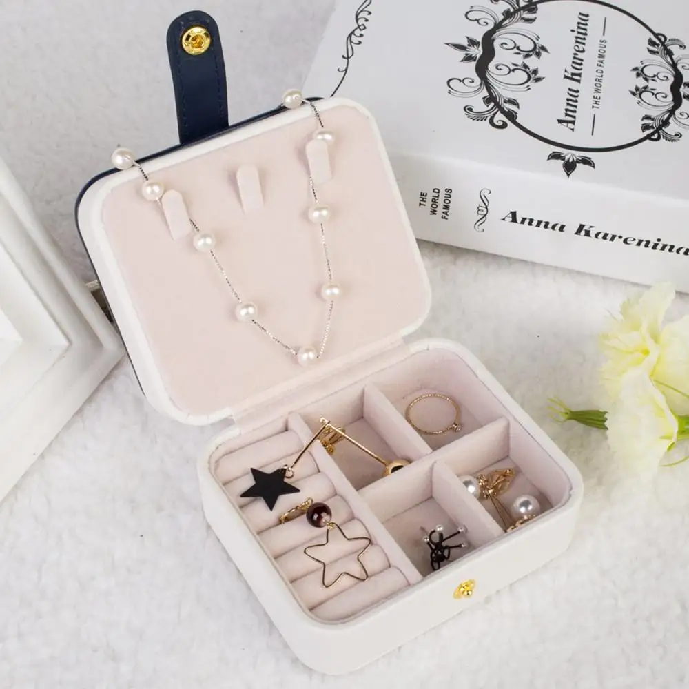 

Mini Jewelry Box Organizer Travel Small Portable Storage Case with Mirror Zipper for Rings Earrings Necklace