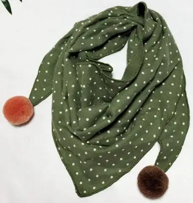Детский шарф, хлопковый льняной женский шарф, зимние детские треугольные шарфы, Осенний шейный платок для мальчиков, Весенняя шаль для маленьких девочек - Цвет: dot green