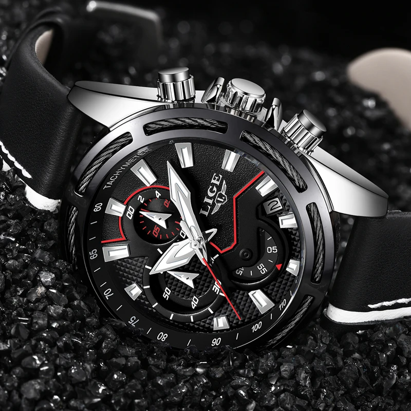 

2019 LIGE Fashion Mens Watches Top Brand Luxury Sport Quartz Watch Men Leather Waterproof Military Chronograph Relogio Masculino