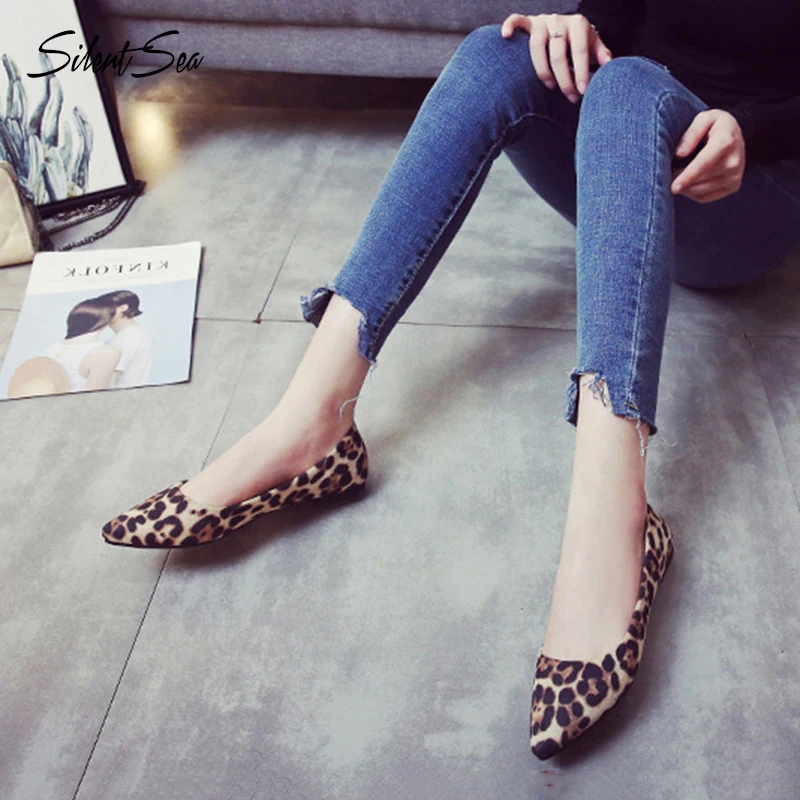 

Silentsea Plus Size 33-43 Women Casual Flats All Seasons Ballet Shoes Slip On Flats Loafers Shoes Fashion Leopard Daily Shoes